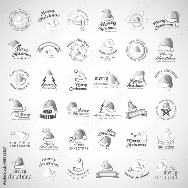 Fototapeta Santa Claus Hats - Isolated On Gray Background