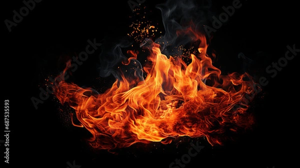 Fototapeta Captivating Fire Dance: Intense Flames on a Black Background - Fiery Photography for a Powerful, Warm, and Invigorating Atmosphere.