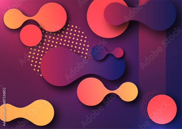 Obraz Trendy geometric background. Liquid fluid, overlay. Suitable for wallpaper, banner, background, card, landing page, cover, flyer, report, business, social media. Vector