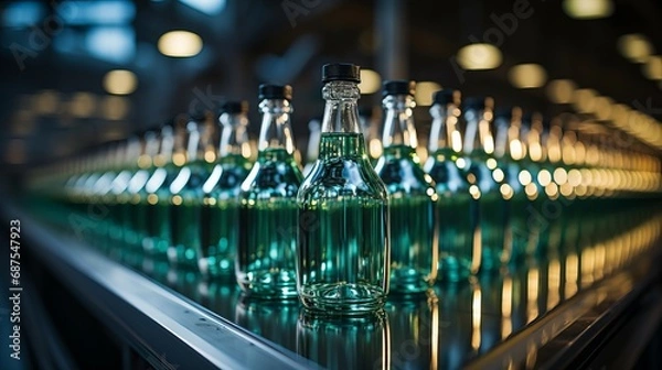 Obraz Empty bottles on an assembly line in a manufacturing