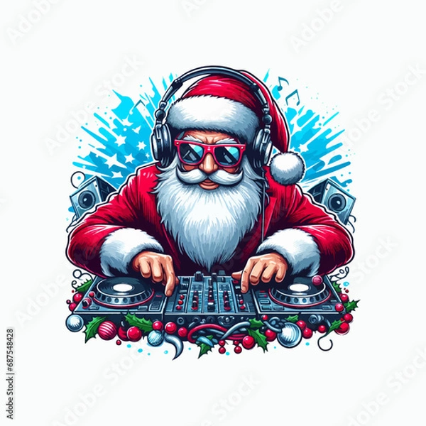 Fototapeta Vector illustration of Dj Santa Claus at Christmas Party. Ai Generated	
