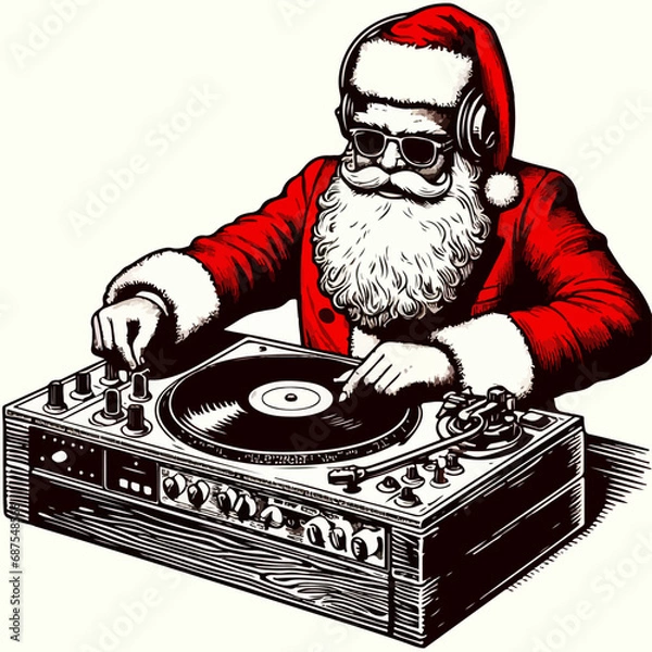 Fototapeta Vector illustration of Dj Santa Claus at Christmas Party. Ai Generated	
