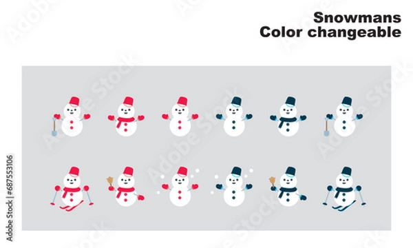 Obraz かわいい雪だるまのキャラクター、グラフィック素材、ベクター