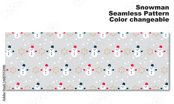 Obraz 雪だるまと雪の結晶をモチーフにした背景パターン、シームレス、グラフィック素材、ベクター