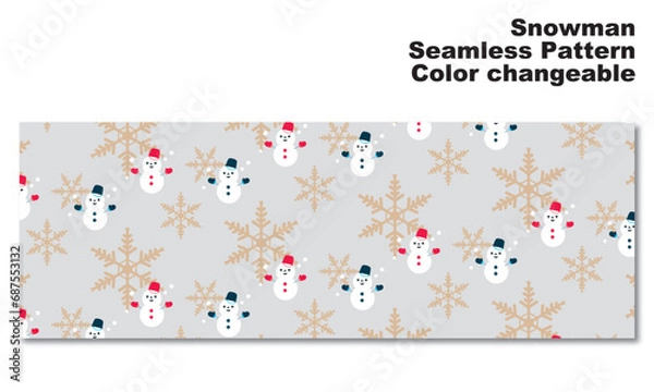 Obraz 雪だるまと雪の結晶をモチーフにした背景パターン、シームレス、グラフィック素材、ベクター