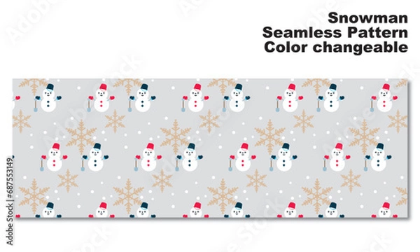 Obraz 雪だるまと雪の結晶をモチーフにした背景パターン、シームレス、グラフィック素材、ベクター