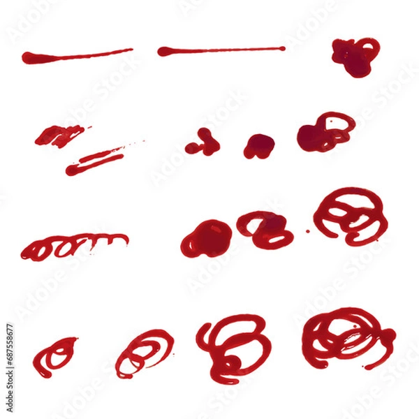 Fototapeta 赤インクが飛び散る・筆跡のテクスチャー素材　ベクター