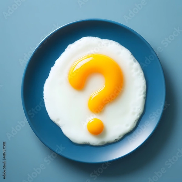 Fototapeta Question mark shaped fried egg on a plate