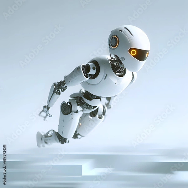 Fototapeta Humanoid robot floating in empty abstract space