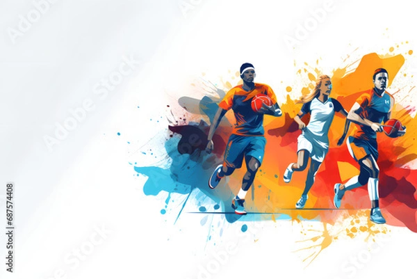 Fototapeta Sports background design with sport players in different activities.
