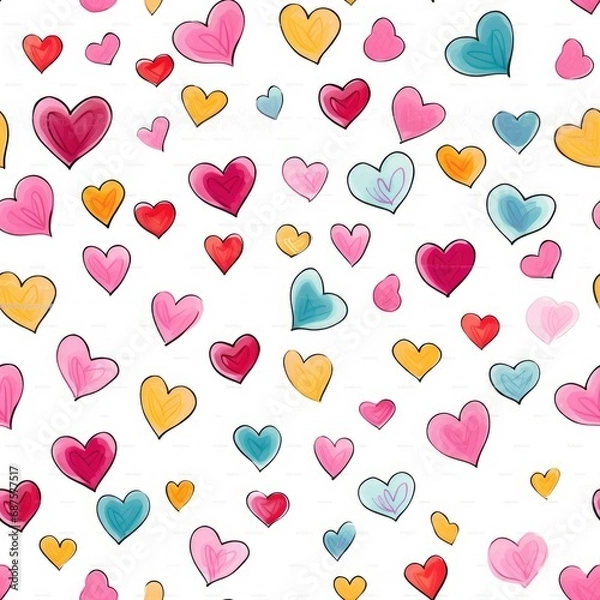 Fototapeta seamless pattern with hearts. Print for fabric, wrapping paper design. Valentine's Day. Background. Postcard. Love. Watercolor