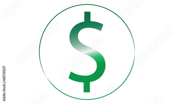 Obraz Doller or USD 3D symbol into rounded shape, green gradient shape Doller icon