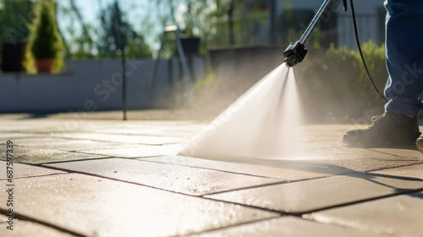 Obraz  using a pressure washer to clean an outdoor surface