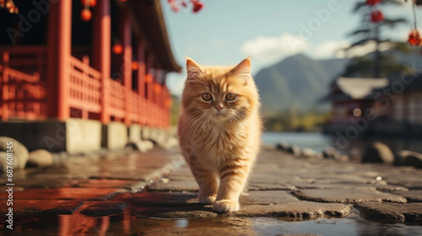 Obraz 世界遺産のような風景と可愛らしい猫｜Generative AI