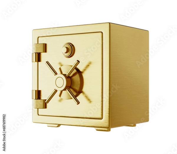 Obraz Closed golden safe isolated on a transparent background. In perspective. Wealth concept. 3D render