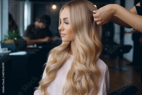 Obraz Hair Extensions Procedure in Hair Salon