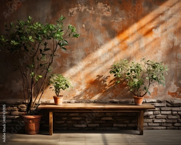Fototapeta Natural Light on Indoor Plants and Rustic Textures