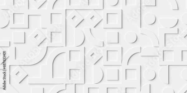 Fototapeta Array or grid of white geometry primitve shapes background wallpaper banner texture