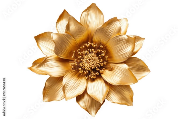 Fototapeta An artistically rendered metallic gold flower against a transparent backdrop, elegant and luxurious.