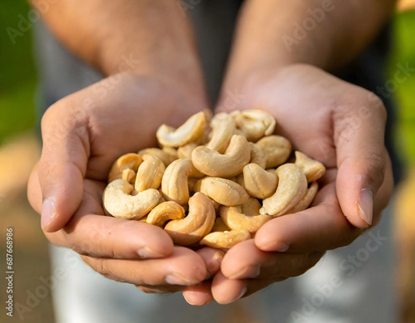 Obraz Cupped hands holding cashew nuts