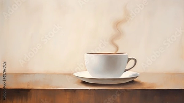 Fototapeta  a close up of a cup of coffee on a table with a cup of coffee in front of it and a cup of coffee on the side.