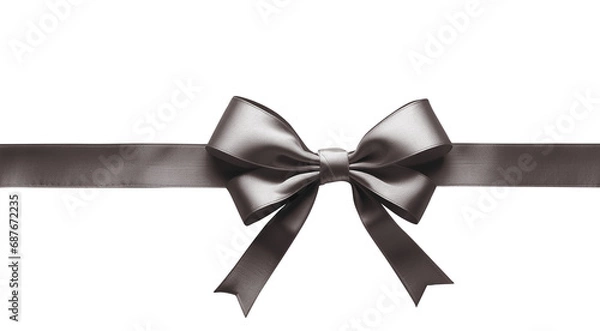 Fototapeta gift present ribbon with bow in center, top view, isolated on transparent background, PNG