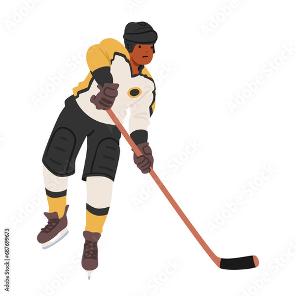 Fototapeta Hockey Player Glides Across The Ice With Precision, Clad In Jersey And Protective Gear, Character Swiftly Maneuvering