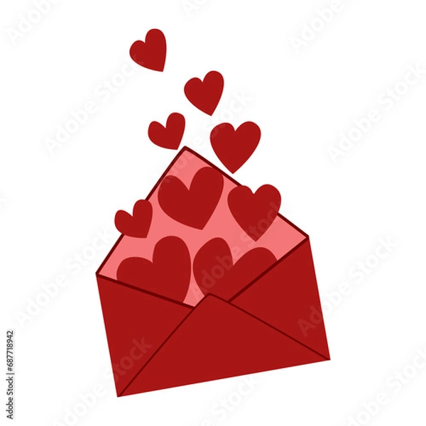 Fototapeta Envelope with hearts. Vector graphics in flat cartoon style