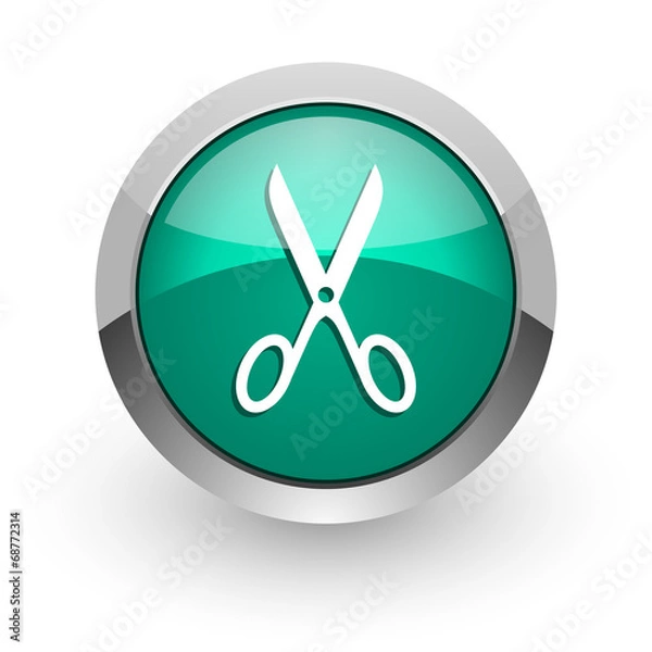 Fototapeta scissors green glossy web icon