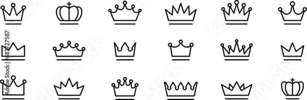 Obraz Crown thin line icon set. Silhouette crown collection. Black crown symbol. Editable stroke. Vector illustration.