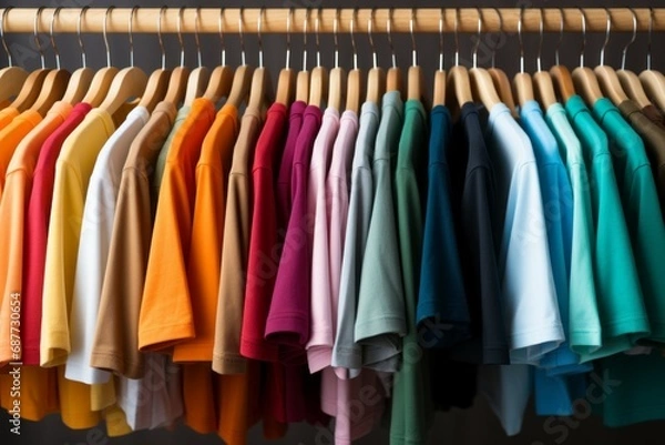 Fototapeta Collection of clothes. Sale and Black Friday concept. Background with selective focus and copy space