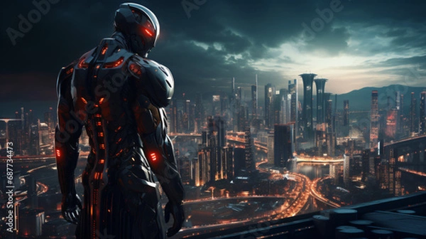 Obraz human robot concept, AI artificial intelligence, advanced lifeform, new species, humans and robots concept, illustration, future technology