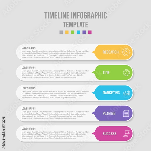 Fototapeta Five section infographic diagram, vertical process chart template with five heading banners