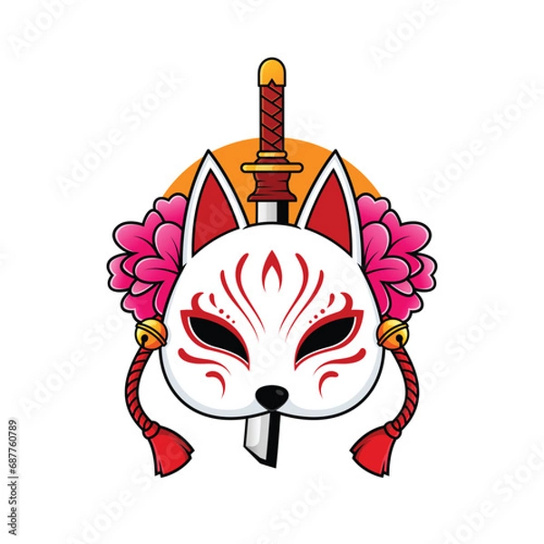 Fototapeta Japanese kitsune fox mask vector