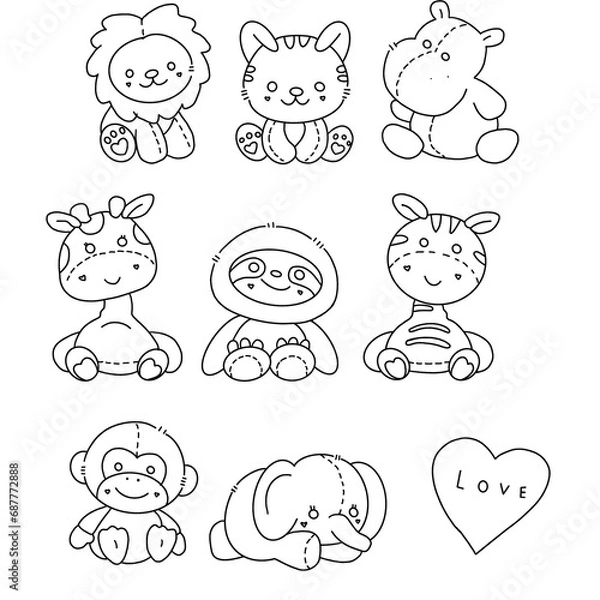 Fototapeta Set of drawing lines for a Animals , lines art