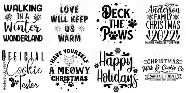 Fototapeta Merry Christmas and Winter Calligraphic Lettering Set Christmas Black Vector Illustration for Stationery, Sticker, Decal