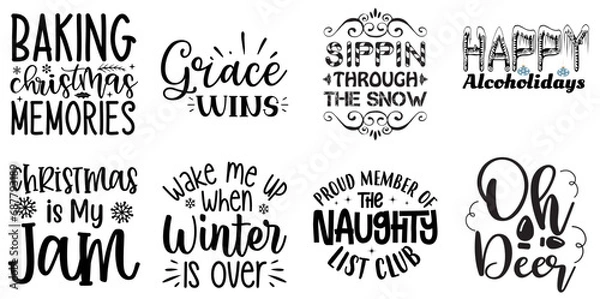 Fototapeta Merry Christmas and Happy Holiday Invitation Bundle Christmas Black Vector Illustration for Brochure, Printing Press, Postcard