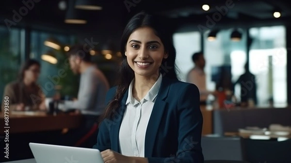 Obraz Young Professional Man Smiling and Looking at the Camera while Working with Laptop in the Office
