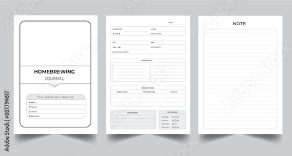 Obraz Editable Homebrewing Journal Planner Kdp Interior printable template Design.