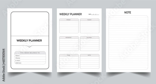 Fototapeta Editable Weekly Planner Kdp Interior printable template Design.