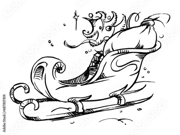 Fototapeta Sleigh of Santa Claus with a Christmas tree and gifts. Marry Christmas. Happy New Year