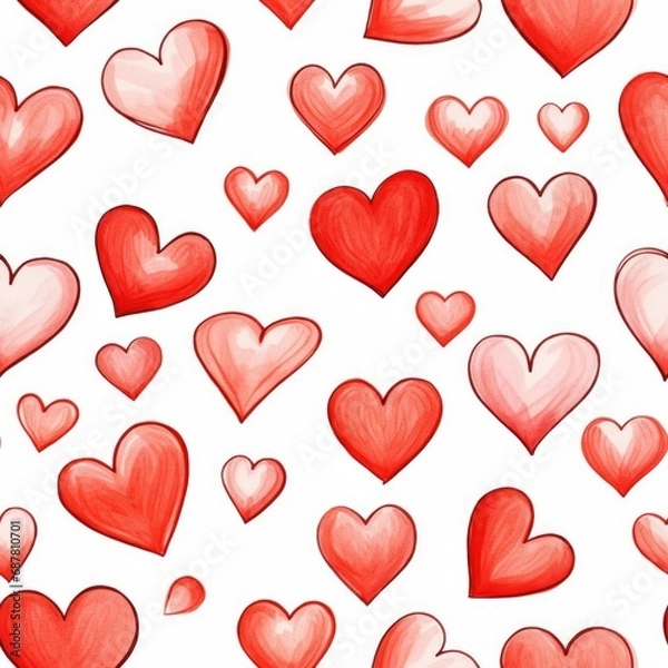Fototapeta seamless pattern with hearts. Print for fabric, wrapping paper design. Valentine's Day. Background. Postcard. Love. Watercolor