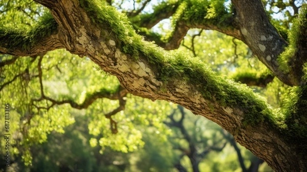 Fototapeta Close up majestic old oak tree giving shade in the springtime, 