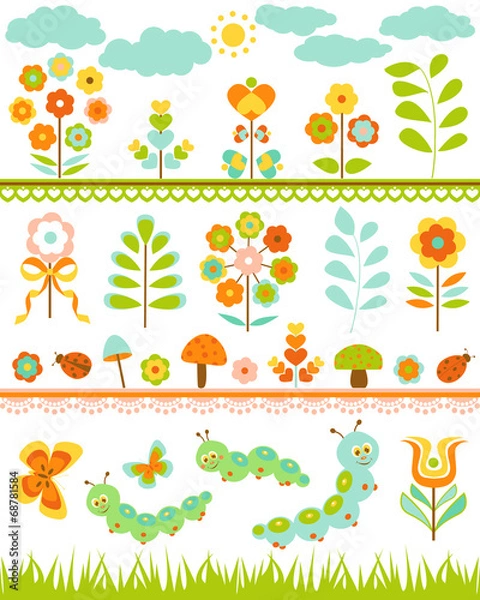 Fototapeta Set of floral border