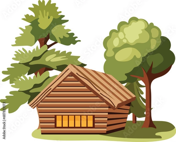 Obraz land wooden house retro style vector background illustration