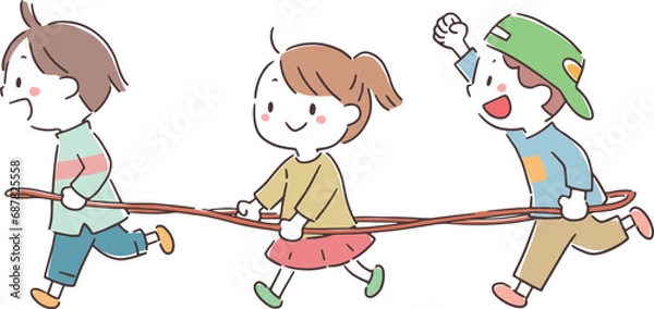 Obraz 電車ごっこで遊ぶ子供たち