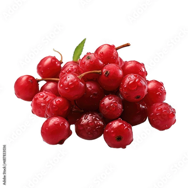 Fototapeta Barberry, wild forest red fruits. Fresh ripe beriberi's berries on branch with green leaves isolated on transparent background, vector realistic illustration