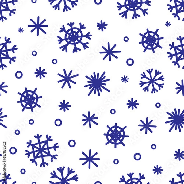 Fototapeta Seamless pattern with vector snowflakes on a white background. Winter doodle print