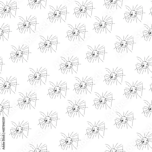 Fototapeta Seamless pattern with hand drawn dragons on a white background.
Seamless pattern with funny suns. Hand drawn vector illustration.
