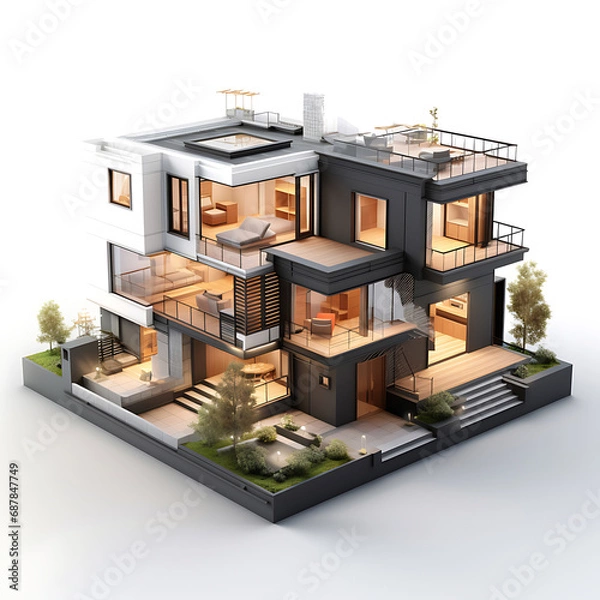 Fototapeta 3d house model on white background